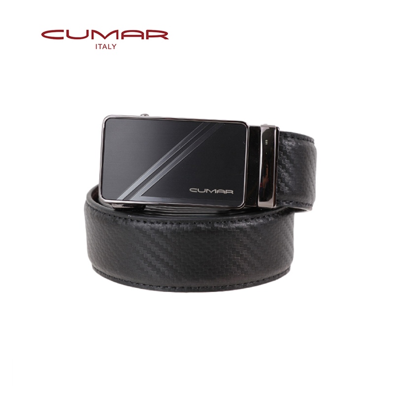 【CUMAR 義大利】頭層牛皮 - 幾何鋅扣 - (有齒輪) 自動扣皮帶(0596-E34-01 33)✿30B001